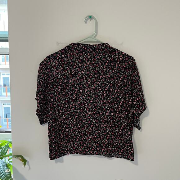Forever 21 Black & Pink Floral Print Button Up Top Size Small - Picture 4 of 4